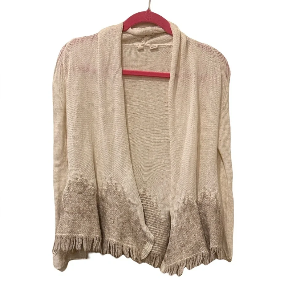 Moth cream open front fringe cardigan, XS
